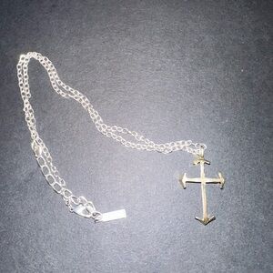 Silver Colored Chain Necklace with Gold Cross Pendant both by Napier